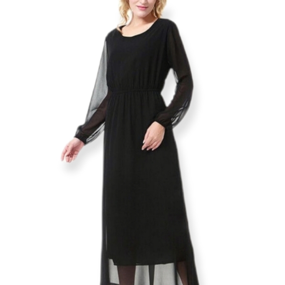 Black Chiffon Open Sleeve Maxi Dress XL - Picture 1 of 9